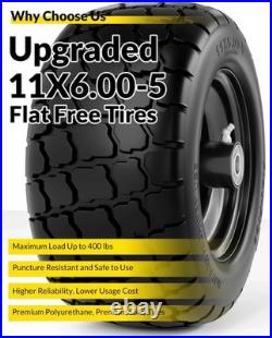 11X6.00-5 Flat Free Lawn Mower Tire and Wheel, Solid Front Tires for Zero Turn M