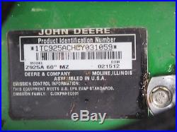 2012 JOHN DEERE Z925A COMMERCIAL ZERO TURN MOWER. 60 DECK With BIN STYLE CATCHER