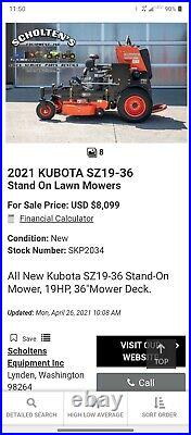 2020 Kubota SZ19-36 Commercial Stand On Zero Turn Mower Low Hrs! Kawasaki Eng