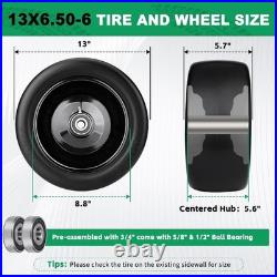 2Pcs 13X6.50-6 Flat Free Lawn Mower Tires and Wheels, 13X6.5-6 Zero Turn Mower F