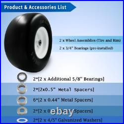 2 PCS Premium 13x6.5-6 Flat Free Tire & Wheel for Lawn Mowers & Zero Turn Mowers