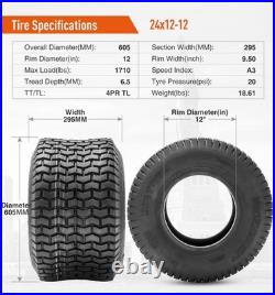 2-Pack 24x12-12 Lawn Mower Turf Tires 24x12x12 4 Ply Heavy Duty Zero Turn Mower