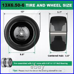 2pcs 13x6.50-6 Flat Free Lawn Mower Tires and Wheels, 13x6.5-6 Zero Turn Mower