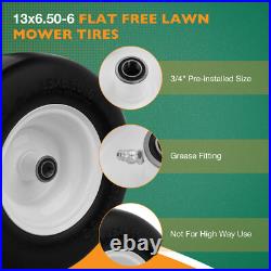 2x 13x6.50-6 Front Flat Free Tire Wheel Set with Bearing For Zero-Turn Lawn Mower