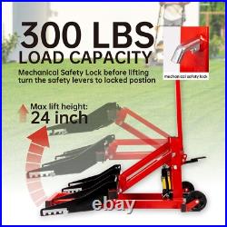 300 lbs Adjustable Lawn Mower Lift Jack with Safety Lock, for Tractors, Atvs 300 lbs Adjustable Lawn Mower Lift Jack with Safety Lock, for Tractors, Atvs