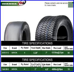 4 WANDA Zero-Turn Lawn Mower Turf Tires 13x6.50-6 & 24x9.50-12 /4PR -13207/13050
