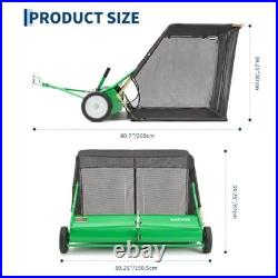 52 Tow Behind Lawn Sweeper 33.5 Cu Ft Hopper Tool-Free Adjustable Brush Height