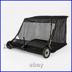Black Tow-Behind Lawn Sweeper 52 in, High Hopper, Universal Hitch, Adjustable Sw