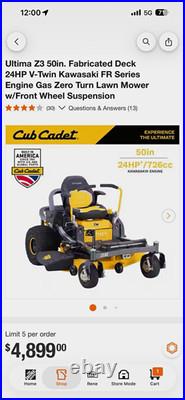 Cub Cadet Ultima Z3 50 in 24 HP Gas Zero-Turn Mower, Fab Deck, Suspension