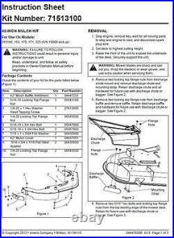 Genuine Ariens Zoom 42 Zero Turn Mower Mulch Kit Part# 71513100