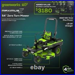 GreenWorks MaximusZ 54 Zero Turn Riding Lawn Mower withBatteries & Charger