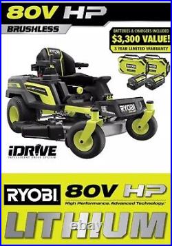 RYOBI 80V HP 42 Lithium Electric ZTR with (2) 10Ah & (2) 40V 12Ah batteries