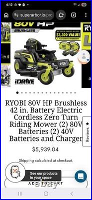 Ryobi 80V HP Brushless 42 in. Battery Electric Cordless Zero Turn Riding Mower