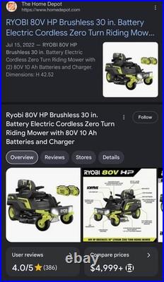 Ryobi Zero Turn Riding Lawnmower