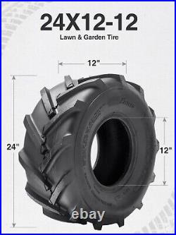 Set 2 24x12-12 Lawn Mower Tires 24x12x12 4PR Heavy Duty Tubeless Lug Replacement