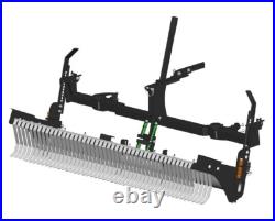 Swinging Tool Bar and Rake Ezra Lawn Care Equipment mounts on a zero turn mower