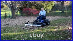 Swinging Tool Bar and Rake Ezra Lawn Care Equipment mounts on a zero turn mower