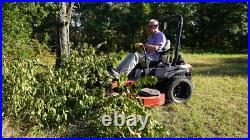 Swinging Tool Bar and Rake Ezra Lawn Care Equipment mounts on a zero turn mower