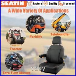 Universal Black Tractor Seat with Belt Armrest for Zero Turn Mower Forklift Dozer