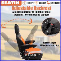 Universal Black Tractor Seat with Belt Armrest for Zero Turn Mower Forklift Dozer