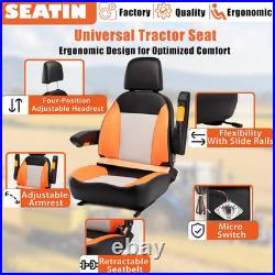 Universal Black Tractor Seat with Belt Armrest for Zero Turn Mower Forklift Dozer
