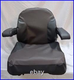 Universal Lawn Mower Seat with Adjustable Armrest in Black and Brown Vinyl. TS101